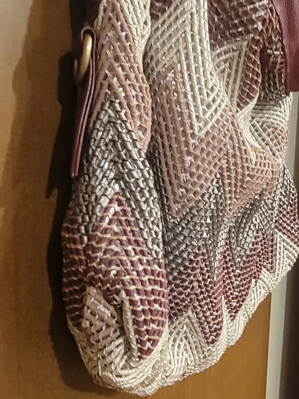 Big Buddha Burgundy, Blush and Cream Woven Chevron Hobo